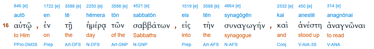 Luke 4:16 Biblehub translation, ημερα των σαββατων, Day of the Sabbaths