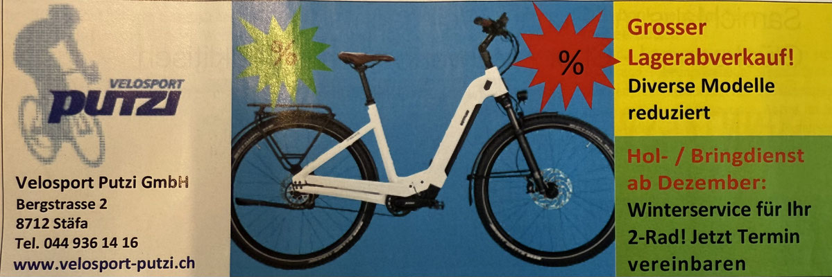 Unser Geschäft bleibt vom 19.12.2025 bis und mit 27.12.2025 Geschlossen - Wir sind ab Montag 29.12.2025 wieder für Sie da - Velosport Putzi wünscht Ihnen frohe Festtage