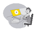 animiertes Icon, Mann vor dem PC