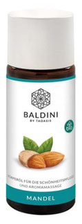 Baldini Mandelöl, 50ml - aus kontrolliert biologischem Anbau. Wird aus sonnengereiften französischen Süßmandeln gewonnen. Die schonende Kaltpressung. Ein hochwertiges Basisöl für die verwöhnende Pflege in der Babymassage.