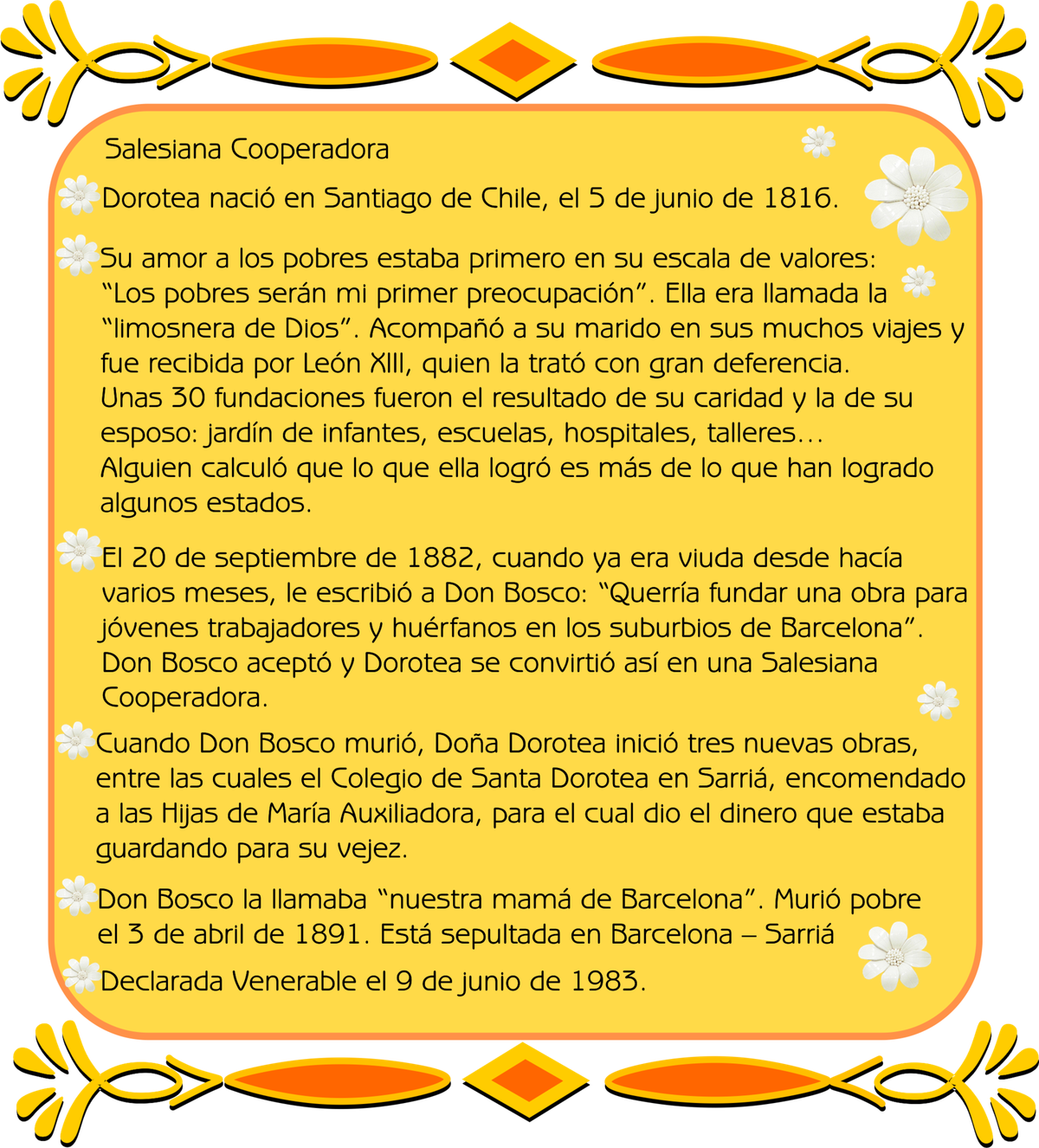 Venerable Dorotea Chopitea Página Jimdo de pastoraljuvenilcma
