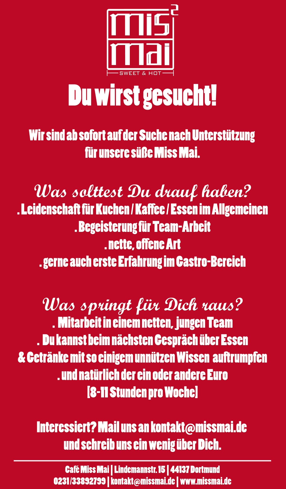 Miss Mai sucht Verstärkung! Miss Mai Chinesisches Café Restaurant