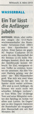 Buxtehuder Tageblatt vom 06.03.2013. Ein Tor lässt die Anfänger jubeln