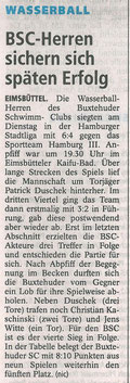 Wasserball: BSC-Herren sichern sich späten Erfolg. Buxtehuder Tageblatt vom 29.08.2013