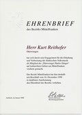 Ehrenbrief des Bezirk Mittelfranken