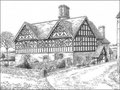 The Old Hall, remains of a much larger house, containing fine timbers and panelling - drawn 1949. Grateful thanks for the use of this image to E W Green, Historic Buildings in Pen & Ink - The Work of William Albert Green - see Acknowledgements.