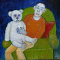 Der Mann mit dem Kuscheltier  (Öl, 2022) 20 cm x 20 cm | 250 €