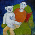 Der Mann mit dem Kuscheltier  (Öl, 2022) 20 cm x 20 cm | 200 €