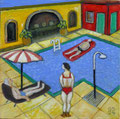 Der Pool. Hommage an David Hockney (Öl, 2024) 26 cm x 26 cm | 200 €