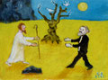 Begegnung zweier Propheten - Jesus und Karl (Öl, 2019) 24 cm x 18 cm | 200 €