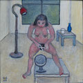 Die Schamhaarschneiderin (Öl, 2023) 20 cm x 20 cm | 250 €