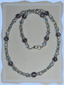 098 - Gefädelte Kette mit Silverfoil Perlen und Metallelementen - silber helblau lila (EK)