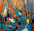 Gusanos y Capullos - Mixta sobre papel 72 x 67 cm