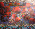 4596...44x52: oil, linocut, sand on linen: "crab apples" sp12