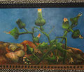 5128...44x52: oil, sand, linocut on linen: "dandelion" f 14 