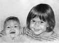 "elle est chouette ma soeur, hein ?"  En tous cas ils ont l'air de s'entendre à merveille ces deux. Dessiné à la demande de leur tante pour un anniversaire.