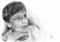 "Malice" Des yeux qui ont gardé toute leur malice.Une personne ˆ qui je tiens beaucoup, je garde son anonymat, en espérant qu'elle n'en voudra pas à son fils de l'avoir dessinée.