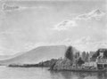  Aujourd'hui, ni portrait ni animal...un paysage typique de chez moi, au bord du lac, le hangar des transports publics, sur la baie de l'Evole à Neuchâtel, avec dans le fond la montagne de Boudry. Dessin au graphite et crayon Nero.