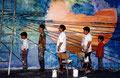 Academia de Arte Yepes students painting the Saturn "Cassini" Mural for NASA •Los Angeles, CA  USA