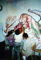 Academia de Arte Yepes students painting the "Elementary School Dinosaur" Mural • Los Angeles, CA  USA