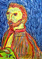 „Vincent 1889 (Der Sachverständige)“ Isny, den 03.11.91, Werkverzeichnis 193, Kreide, Foto und Collage auf Papier, b 24,0 cm x h 33,0 cm. Collage entfernt, beschädigt.