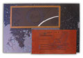 "Ziel", 2005, Gravur auf Sperrholz- und Plexiglasplatten, Metall, Acryl- und Lackfarben, 38x59 cm