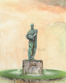 Wandel der Zeit Acryl auf Leinwand, 80 x 100 cm. "Kurbelwellenmann" (Skulptur steht an der Stresemannanlage)War damals die Kurbelwelle der Antrieb, sind es heute oft Batterien. Daher hält er eine Batterie in den Armen.