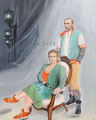 "In diesen Tagen" Sophie und Adam Opel 2023, 80x100 cm, Öl/Acryl auf Leinwand/Es stellt Adam und Sophie Opel dar, wie sie wohl in der heutigen Zeit aussehen würden. Adam mit Zopf und Ohrpiercing (FleshTunnel), Sophie mit Augenbrauenpiercing. Wie fast alle