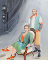 "In diesen Tagen" Sophie und Adam Opel 2023, 80x100 cm, Öl/Acryl auf Leinwand/Es stellt Adam und Sophie Opel dar, wie sie wohl in der heutigen Zeit aussehen würden. Adam mit Zopf und Ohrpiercing (FleshTunnel), Sophie mit Augenbrauenpiercing. Wie fast alle