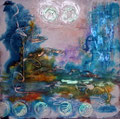  "Crépuscule sur le Lac" Acrylique et encre sur toile 60 x 60 cm