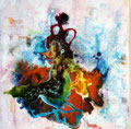 "La Gitane" Acrylique et encre sur toile  60 X 60 cm