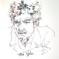 Kunstvolle Meisterzeichnung: Musiker Bob Dylan in Tusche, Portrait im Original 