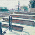 Stufen der Macht und der alte Hafen in Düsseldorf: Städtische Architektur-Landschaft Daily Painting.