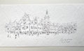 "Zeitgenössische Kunst: Tuschezeichnung des prachtvollen Rathauses in Leipzig"