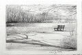 Poetische Landschaft in Bleistift, Feine Bleistiftzeichnung im Original, Meisterwek der Bleistiftkunst von Cecily Park