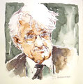 Tusche Zeichnung: Der Philosoph in der Portraitkunst, Jürgen Habermas in Tuscheportrait, Cecily Park 