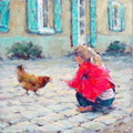 Charmantes Zeitgenössisches Gemälde: Individuelles Ölbild- Idylle im Französischen Innenhof.