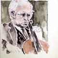 Kunstvolle Meisterzeichnung: Cellist Mstislav Rostropowitsch in Tusche, Portrait im Original