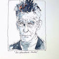 Tusche Zeichnung: Portrait des berühmten Schriftstellers Samuel Beckett, Originalzeichnung von Cecily Park 