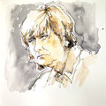 Kunstvolle Meisterzeichnung: Schriftstellerin Francoise Sagan in Tusche, Portrait im Original