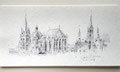 "Monumentales Bauwerk Aachener Dom: Individuelle Zeichnung in kunstvoller Tuschezeichnung"