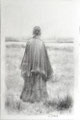 Bleistiftzeichnung im Kleinformat: Träumerischer Ausblick hinter dem Horizont. Originalkunst des Künstlers.