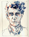 Kunstvolle Meisterzeichnung: Philosoph Ludwig Wittgenstein in Tusche, Portrait im Original