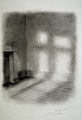 "Lichtspiel im Raum: Melancholische Schönheit der Kohlezeichnung als einzigartige originale Kunst"