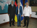 Egon Jüttner mit Botschafterin Dr. Betina Kern und Außenminister Samuel Santos López in Managua, Nicaragua