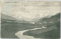 St. Valentin auf der Heide, Gemeinde Graun an der Etsch im Vinschgau mit den Ortler-Alpen von Norden (Bergnamenkarte). Lichtdruck 9 x 14 cm; Impressum: Verlag Josef Stecher, St. Valentin, postalisch gelaufen 1909.  Inv.-Nr. vu914ld00228