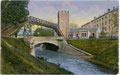 Via Tommaso Gar über die Ponte sul canale dell'Adige vecchio, Passerella (Fußgängerübergang) und Torre Vanga in Trento/Trient. Photochromdruck 9 x 14 cm; Impressum: B. Lehrburger, Nürnberg; postalisch befördert 1912.  Inv.-Nr. vu914fld0029