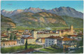 K.k. Bezirkshauptstadt Trento/Trient (1868 – 1919, heute Provinz- u. Regionshauptstadt) a.d. Etsch von Südosten mit  Castello del Buonconsiglio gegen Paganellamassiv. Photochromdruck 9 x 14 cm; Impressum: Kapper, Trento 1918.  Inv.-Nr. vu914pcd00330
