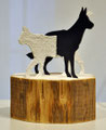 Cane e Gatto, scultura in metallo e legno, h 25 cm, anno 2014