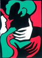 Der Kuss, Linoldruck ca. 40 x 30 cm
